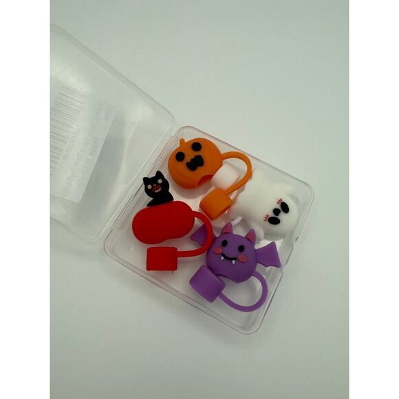 4 Pcs Halloween Straw Cover Cap Silicone Cup Gifts Topper includes case - Picture 2 of 2